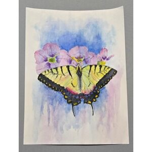 Original Swallowtail Butterfly Floral Watercolor Painting Paper 9x12 Signed OOAK